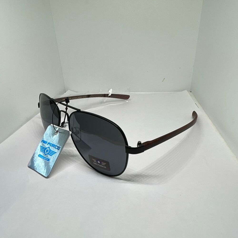 Air Force Aviator Sunglasses UV400 Metal Frame Wood Grain Temples New